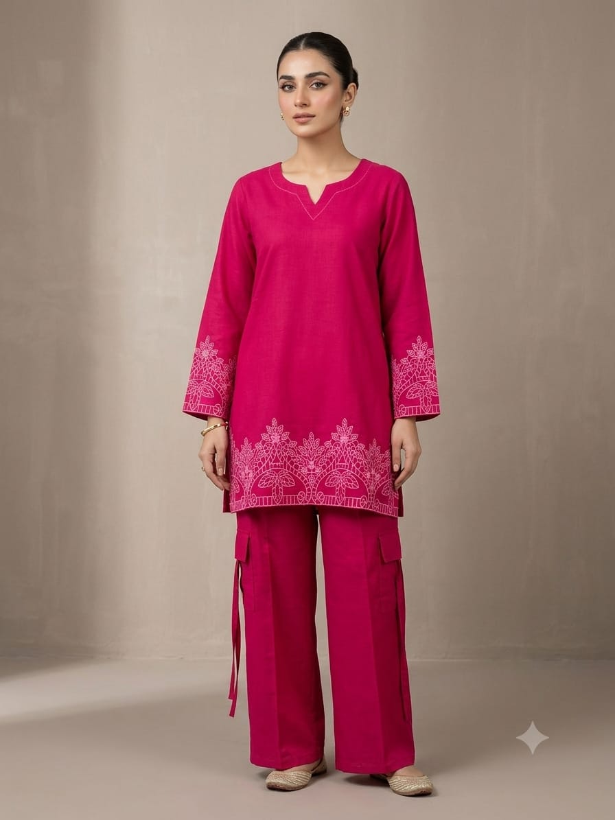 Embroidered Kurta Set – Hot Pink
